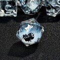 White & Black Cat Liquid Core Dice Set | Handmade Sharp Edge Resin Dice for DnD, TTRPG, RPG, Dungeons and Dragons, Xmas Gift