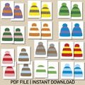 Two-colored winter hats memory game, printable kids game, printable winter activity, kids educational activity, digital product pdf
